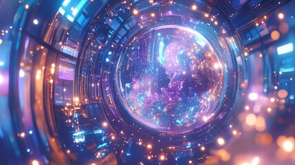 Wall Mural - Abstract Futuristic Portal with Glowing Lights and Particles