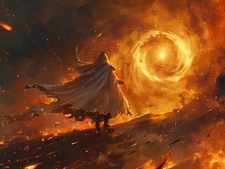 Wall Mural - Mystical Figure in a Whirlwind of Fire - Fantasy Art