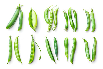 Poster - Green beans set isolated on white background