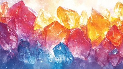 Canvas Print - A cluster of colorful crystals shine brightly.