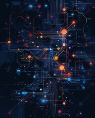 Abstract digital network with glowing lines and nodes. Futuristic technology concept.