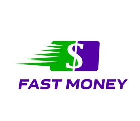 Aufkleber - Fast money digital transfer icon. Quick cash exchange, pay and credit. Vector emblem with dollar symbol and speed lines. Financial transaction sign for fintech company, financial app or digital wallet