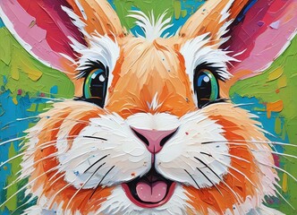 Wall Mural - A vibrant and textured painting of a happy bunny