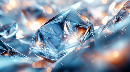 Canvas Print - Close-up of a large, faceted crystal reflecting warm light.