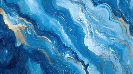 Wall Mural - abstract blue and gold fluid art with swirling patterns.