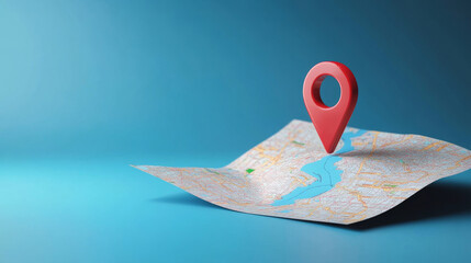 A prominent 3D red pin is positioned on the map, serving as a clear locator mark for a specific location.