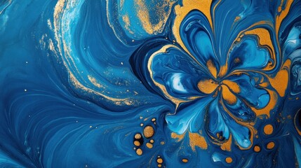 Wall Mural - a vibrant abstract design featuring swirling blue and gold patterns.