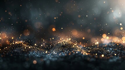 Wall Mural - abstract background with shiny gold sparkles and defocused bokeh lights on black - perfect for festi