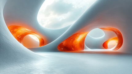 Poster - Abstract white and orange futuristic design.