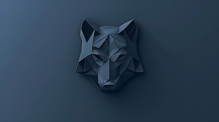 A 3D minimalistic logo of a sharp, geometric wolf head, on a solid midnight blue background