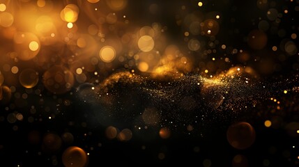 Wall Mural - glittering vintage lights background with dark gold and black hues, featuring soft de-focused sparkl