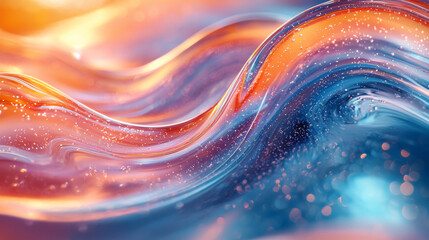 Abstract swirl of orange and blue liquid with bokeh effect