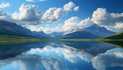 Wall Mural - Serenity of a mountain lake reflected in tranquil waters.