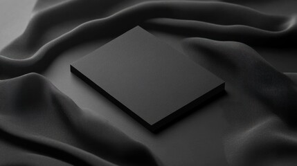 Wall Mural - a minimalistic black rectangular object resting on dark, textured fabric.
