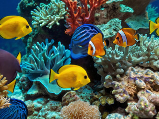 coral reef with fish and coral