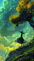 Canvas Print - Enchanted Forest: A Witch Stands on a Hilltop