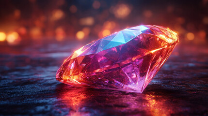 Sticker - Sparkling pink diamond with a colorful background.