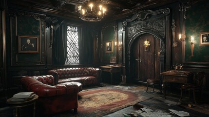 Poster - A richly decorated room featuring vintage furniture and ornate details, evoking a classic atmosphere.