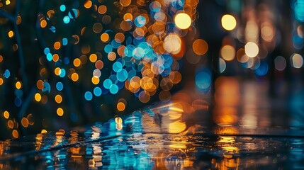 Wall Mural - abstract blue defocused bokeh lights on dark background, perfect for elegant event designs and dream