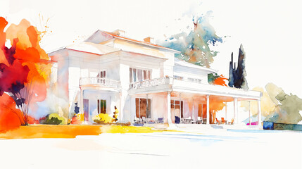 Watercolor of Hamptons Mansion