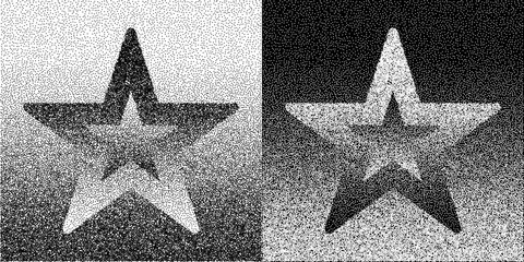 Fototapete - Stipple effect star as icon or background. Abstract vector with dots as logo or illustration concept. Black shape on a white background and the same white shape on the black side.