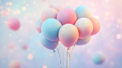 Wall Mural - A cluster of pastel pink and blue balloons with a light bokeh background.