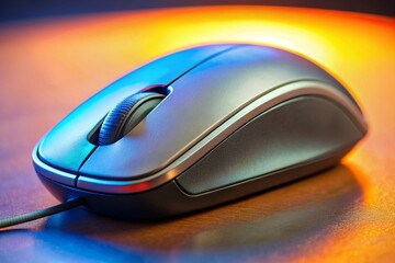 A silver computer mouse is sitting on a table