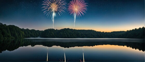 Wall Mural - Fireworks Over the Lake