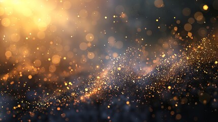Wall Mural - golden bokeh confetti overlay with glowing yellow circles and sparkling dust, creating a luxurious f