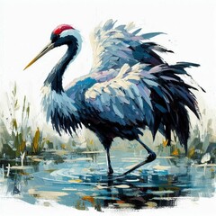 oil painting of a crane