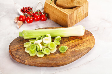 Sticker - Ripe sliced leek over board