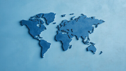 Sticker - World map made entirely from different shades of blue, with continents as shadows on a gradient background 