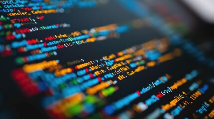 Close - up of colorful computer code on a monitor, with a blurred background, depicting the concept of programming