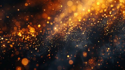 Wall Mural - elegant abstract gold bokeh lights on a dark black background, creating a luxurious and shimmering e