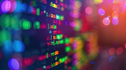 Close - up of colorful computer code on a monitor, with a blurred background, depicting the concept of programming