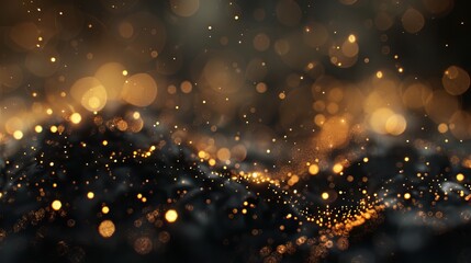 Wall Mural - elegant abstract gold bokeh lights on a dark black background, creating a luxurious and shimmering e