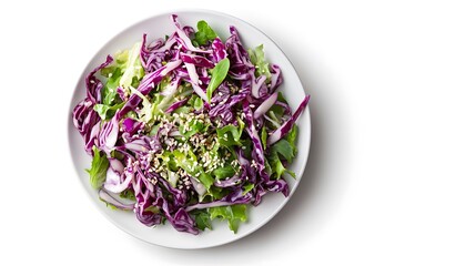 Wall Mural - Fresh red cabbage salad with lettuce and sunflower seeds on white background