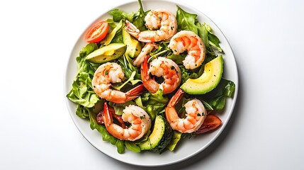 Wall Mural - Fresh shrimp and avocado salad with cherry tomatoes and mixed greens