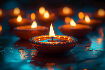 Peaceful Diya Lamps Lit for Traditional Cultural Celebrations