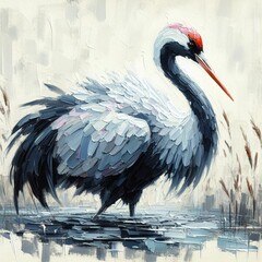 oil painting of a crane