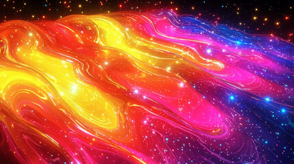 Wall Mural - Abstract colorful background with flowing liquid and stars.