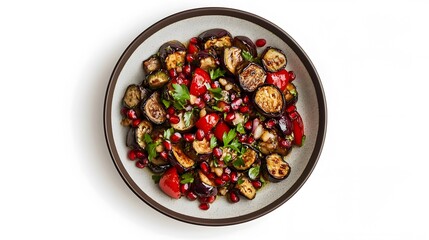 Wall Mural - Vibrant grilled eggplant salad with pomegranate and fresh herbs