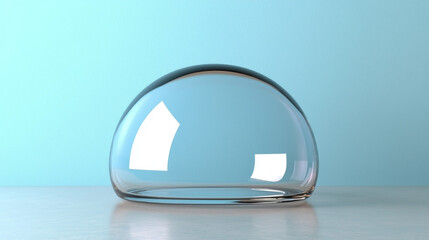 Poster - Clear glass dome on a white surface with a light blue background.