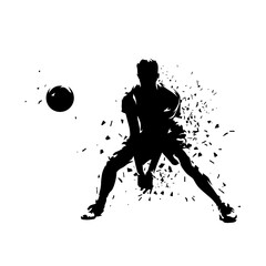Wall Mural - Man playing volleyball, isolated vector silhouette, male volleyball player