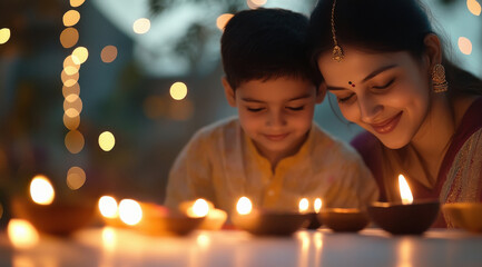 Sticker - indian family celebrating diwali festival.