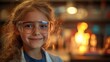 © CreativeArt - A young girl wearing a lab coat and safety goggles beams with excitement as she participates in a science experiment surrounded by colorful equipment