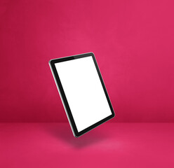 Canvas Print - Floating tablet pc computer isolated on pink. Square background