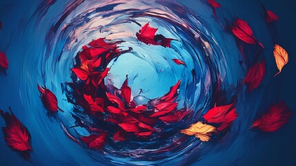 Wall Mural - Red and Yellow Leaves Falling into a Pool of Water