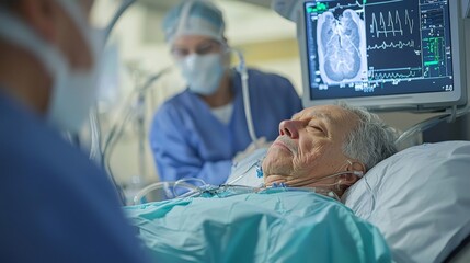 A patient undergoing an angiogram, with medical staff carefully monitoring the procedure, highlighting the seriousness of ischemic heart disease