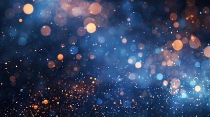 Abstract blurred bokeh lights on dark blue background - festive Christmas and new year holiday template with glittering defocused stars and sparkling effects